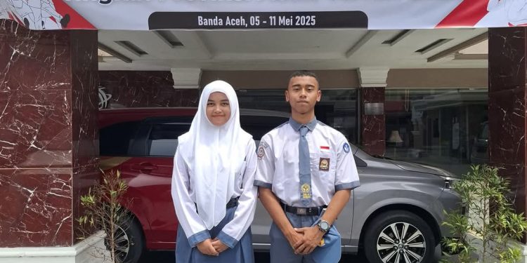 M.Alief Rohman dan Najla Parisha Putra Putri terbaik asal Bener Meriah lolos dalam Seleksi Paskibraka tingkat Provinsi. Foto : Prokopim Bener Meriah