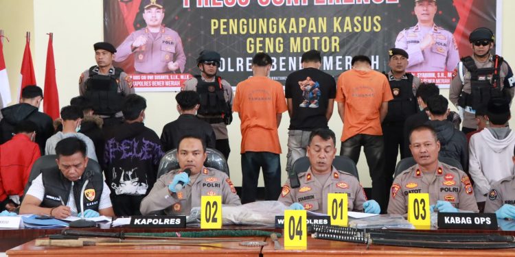Press Conference, Pengungkapan Kasus Geng Motor oleh Polres Bener Meriah, Kamis (8/5/2025), foto: Humas Polres Bener Meriah