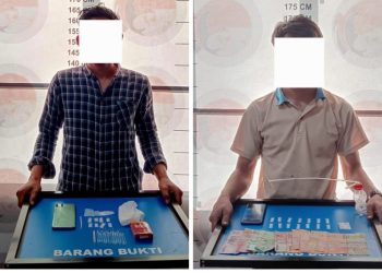 Dua pemuda dan barang bukti sabu saat diamankan di Polres Bener Meriah. Minggu (18/1/2026). Foto: Humas Polres BM
