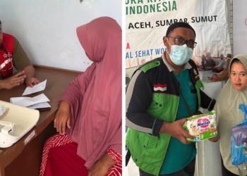 Ketua PMI Bener Meriah dan tim medis Rumah Sakit Amal Sehat Wonogiri Jawa Tengah saat melakukan pelayanan kesehatan dan menyalurkan bantuan kepada masyarakat Samar Kilang. Kamis (29/1/2026). Foto: Doc PMI Bener Meriah
